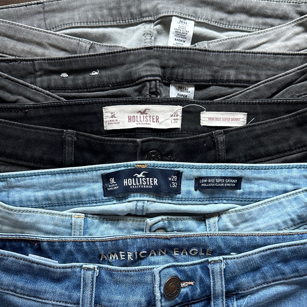 Hollister, American Eagle Women's Skinny Jeans - Black, Gray, Blue 5 pairs